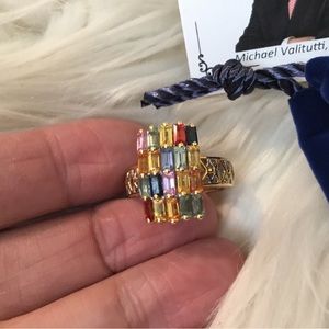 New GEMS EN VOGUE 925 & 24K Yellow Gold Natural GEMSTONES- Muti Sapphire Ring